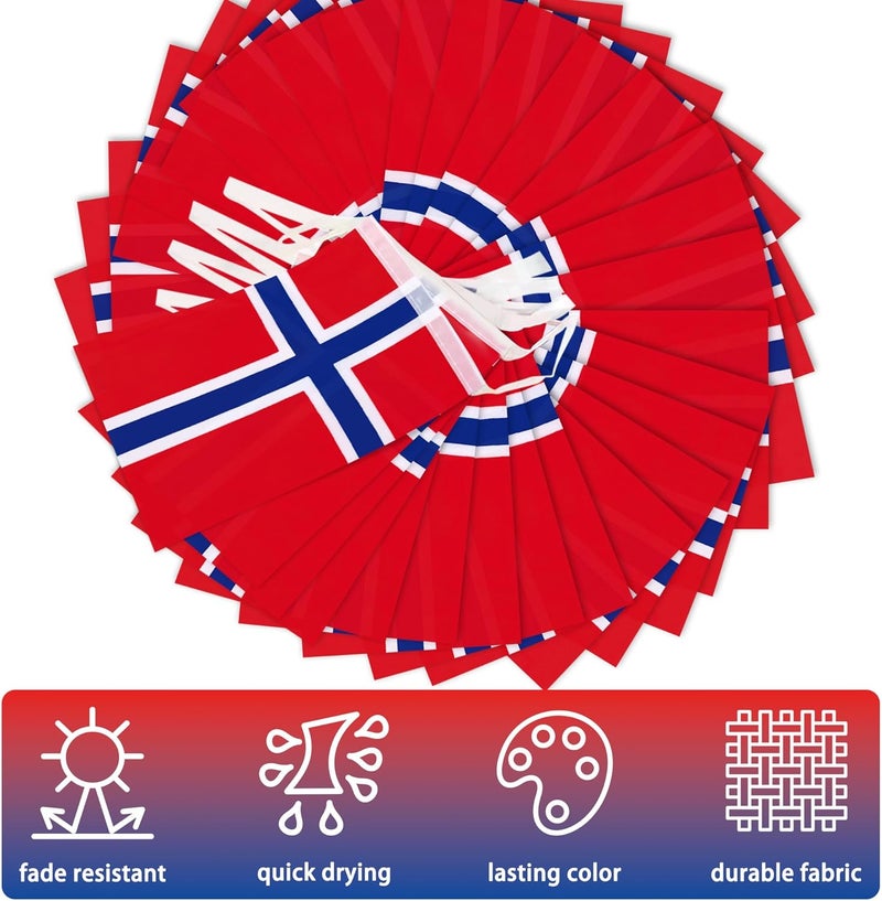 MVPRING Norway String Flag Pennant Banner, Small Mini Norwegian Nordmann Flags Bunting Banner, National Country Decoration for School, Party, Sports Events, Patriotic Festival, 33 Feet 30 Flags - Image 4